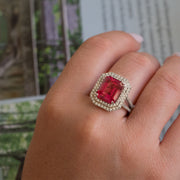 Mathilde - 8.00 carat emerald red sapphire ring with 1.29 carat natural diamonds