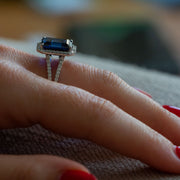 Aimée - anillo de zafiro esmeralda de 7.15 quilates con diamantes naturales de 0.72 quilates