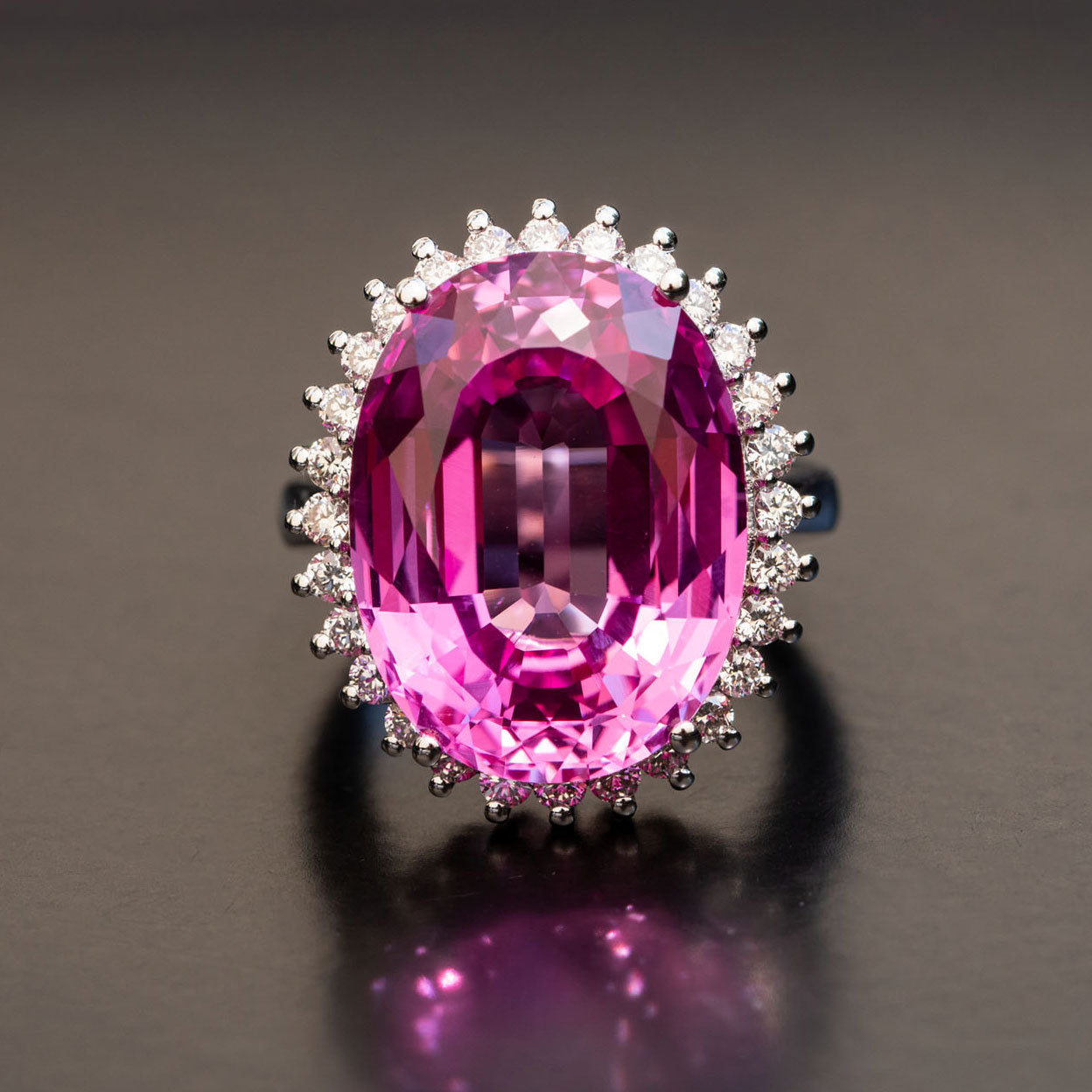 Large Oval Cut Pink Sapphire Stone Diamond Pendant