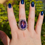 Zoey - 16.00 carat oval amethyst ring with 1.51 carat natural diamonds
