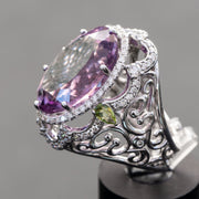 Zoey - 16.00 carat oval amethyst ring with 1.51 carat natural diamonds