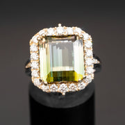 Giselle - 10.00 carat natural bi color tourmaline ring with 1.01 carat natural diamonds