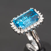Andrea - anillo de topacio azul suizo natural de 13.00 quilates con diamantes de 1.20 quilates