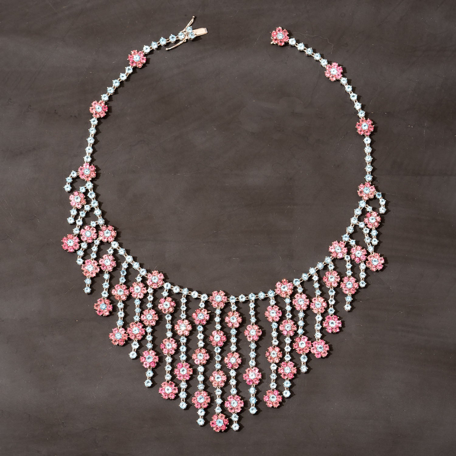 Lariat Necklac with Large Double Blossoms | Kathryn New York Pink Topaz / Silver / 16 Inches