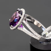 Bijou - anillo de amatista natural de 4.56 quilates con diamantes naturales de 0.58 quilates