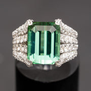 Camila  - 7.32 carat natural green tourmaline ring with 1.92 carat natural diamonds