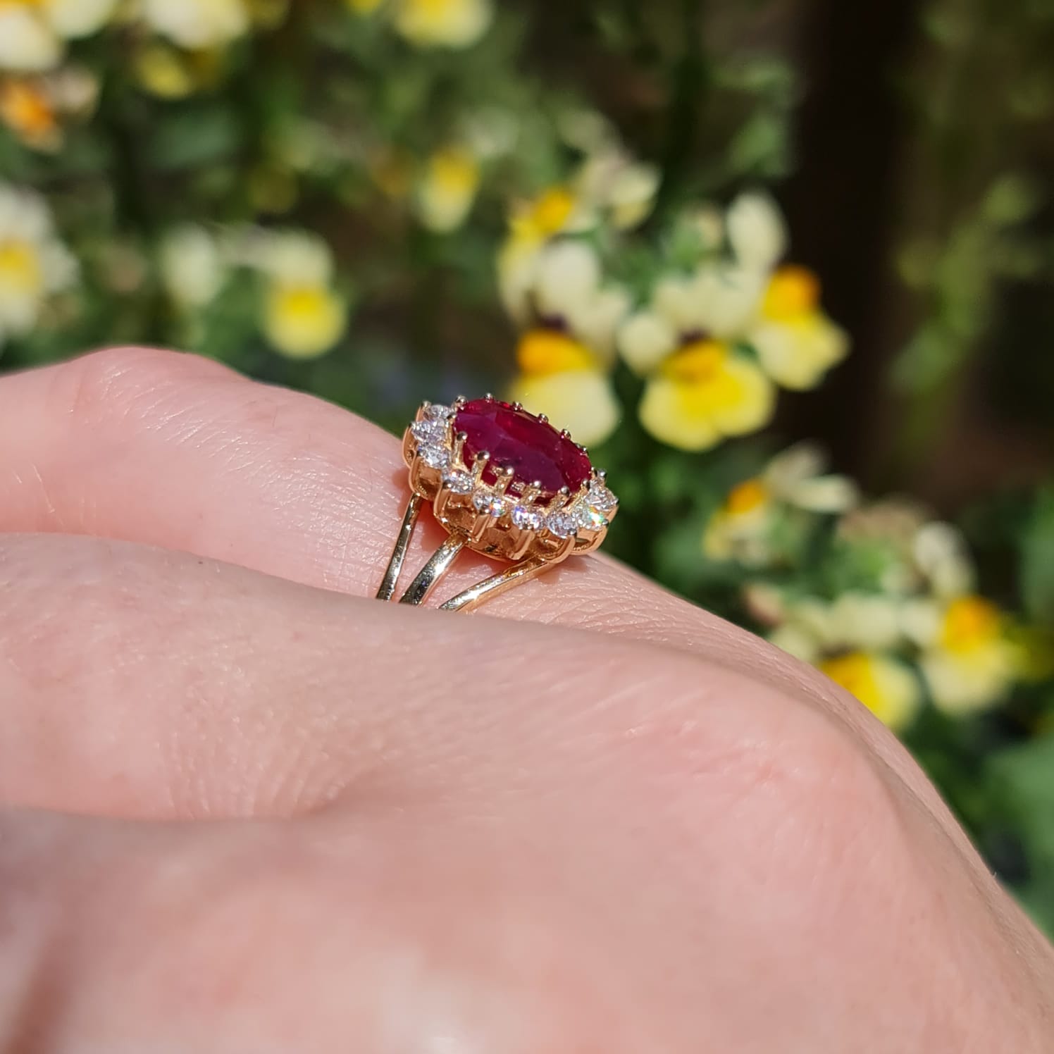 14K SOLID WHITE GOLD NATURAL RUBY RING WITH DOUBLE HALO OF DIAMONDS | eBay