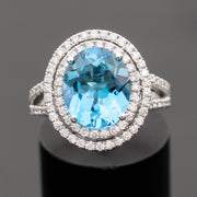 Dominique - anillo de topacio azul natural de 5.00 quilates con diamantes naturales de 0.90 quilates