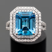 Valentine - Bague topaze émeraude bleue naturelle 6.00 carats avec diamants naturels 1.08 carat