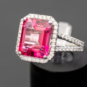 Manon - Anello con topazio rosa smeraldo naturale da 7.35 carati con diamanti naturali da 0.71 carati
