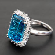 Andrea - anillo de topacio azul suizo natural de 13.00 quilates con diamantes de 1.20 quilates