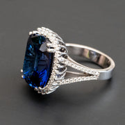 Large cushion blue sapphire statement ring for women side picture