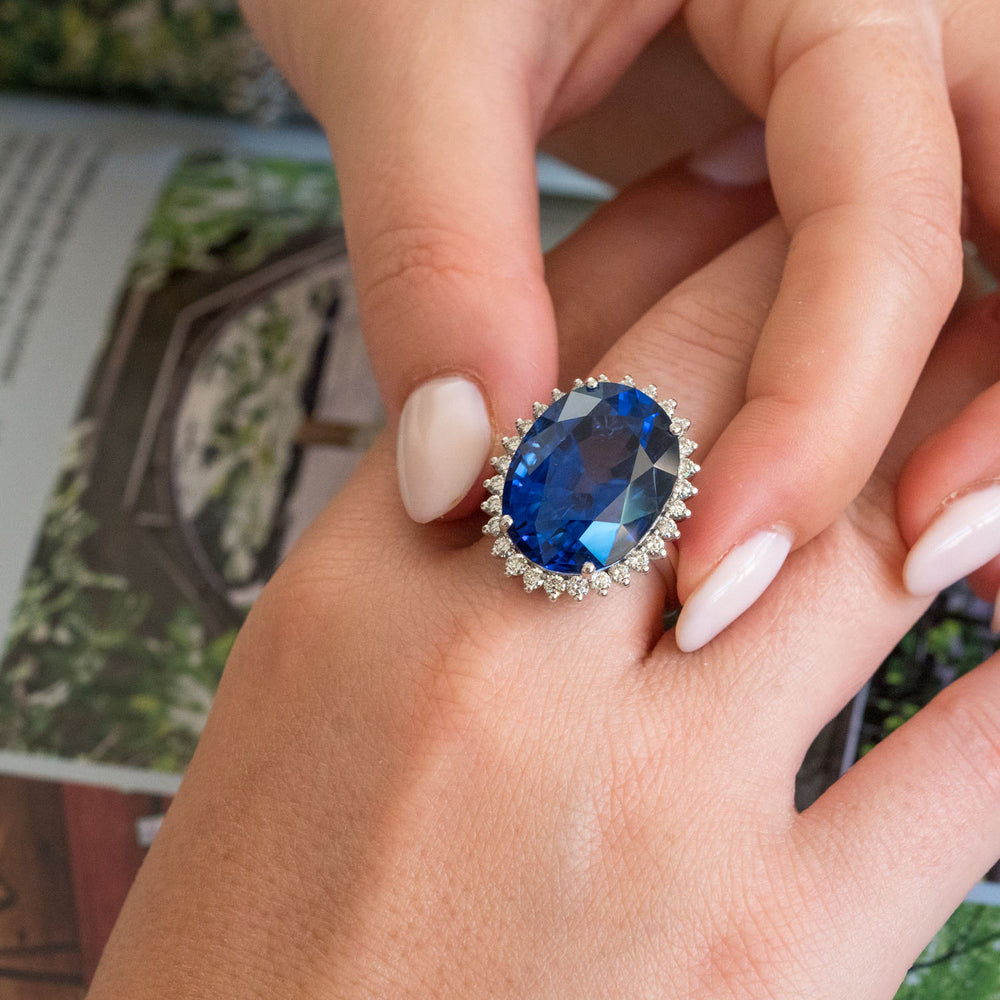 Large oval sapphire statement ring for women anniversary 