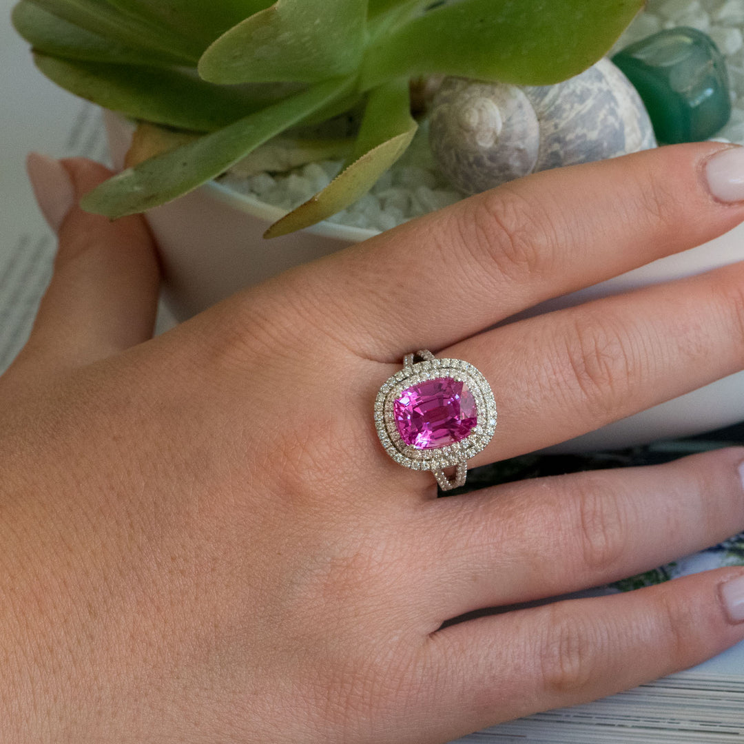 Clementine carat cushion pink sapphire ring with carat natural diamonds