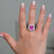 Clementine - 6.50 carat cushion pink sapphire ring with 1.08 carat natural diamonds
