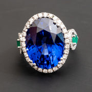 Adalene - Bague saphir ovale de 27.28 carats avec diamants naturels 1.04 carat
