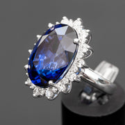 big blue sapphire diamond ring white gold