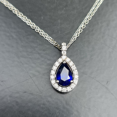 pear blue sapphire diamond pendant white glod