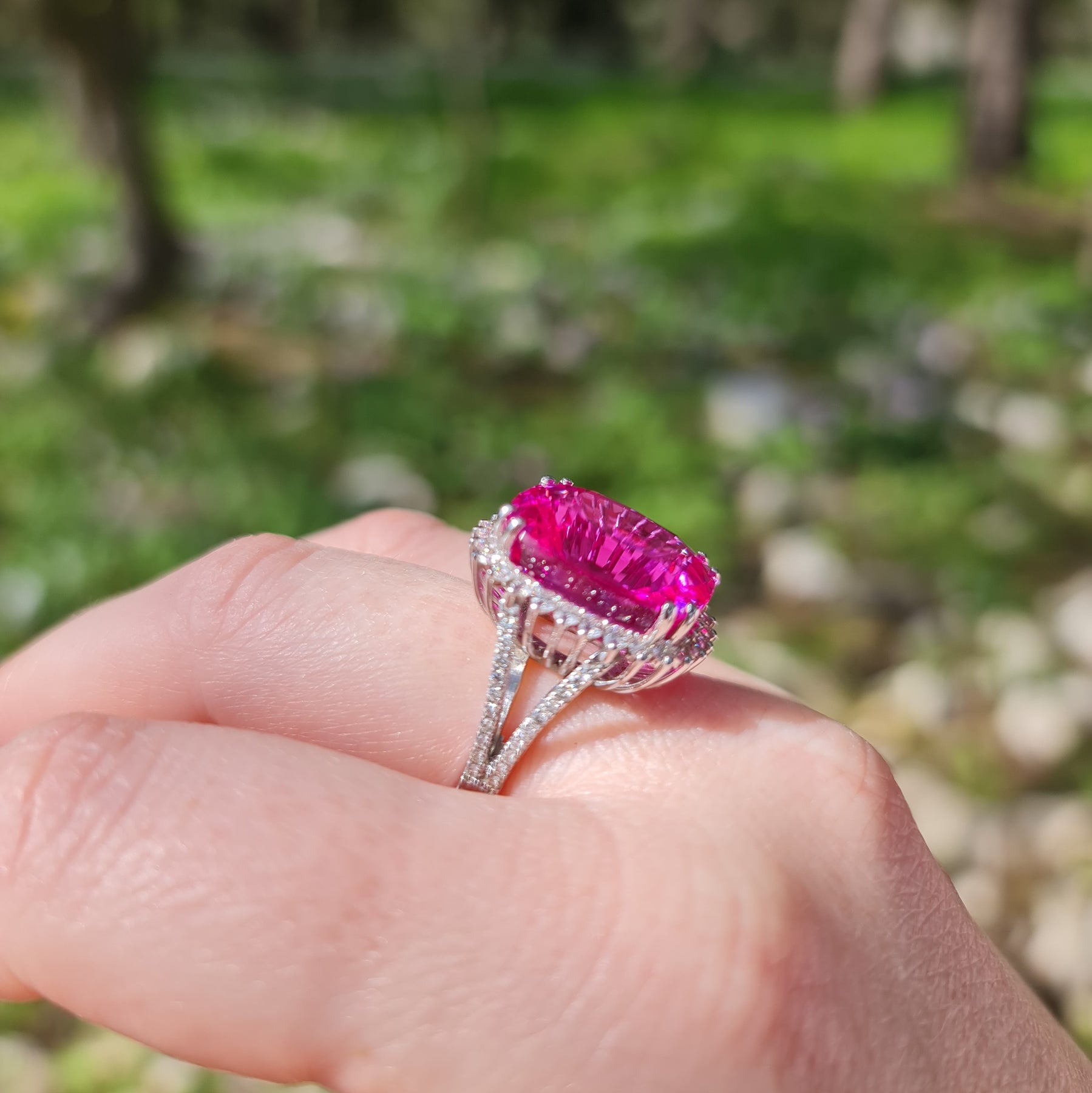 Hot Pink Enamel with Amethyst Shield Ring – SANTO by Zani