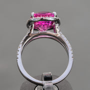 Mia - Anillo de zafiro rosa cojín de 7.50 quilates con diamantes naturales de 0.50 quilates