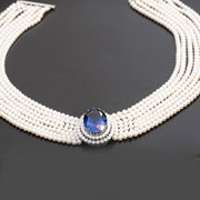 Collier ras de cou en perles de saphir princesse Diana - saphir 65.00 carats, diamants naturels 7.71 carats, perle 20.2 carats