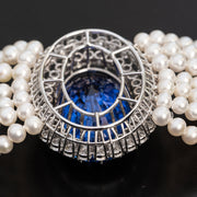 Princess Diana sapphire pearl choker necklace - 65.00 carat sapphire, 7.71 carat natural diamonds, 20.2 carat pearl