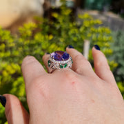 Emani - 20.00 carat natural violet amethyst ring with 1.55 carat natural diamonds and 0.75 carat natural green emerald
