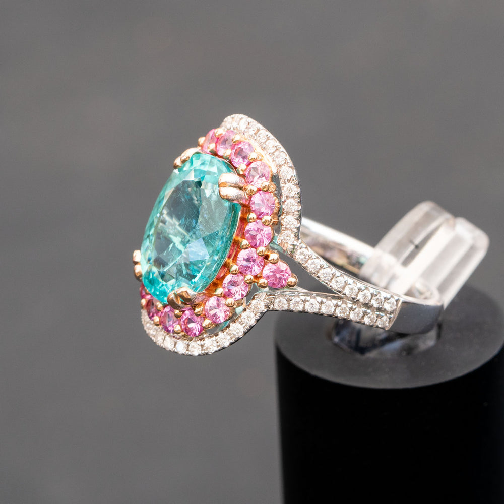cocktail ring Natural Paraiba Tourmaline Diamond Ring
