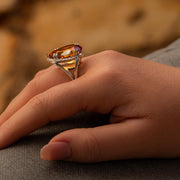 Large natural citrine statement ring for women birthday gift 