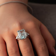 Juliette - 10.00 ct anillo de diamante aguamarina esmeralda - anillo de aguamarina princesa Diana