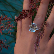 Juliette - 10.00 ct anillo de diamante aguamarina esmeralda - anillo de aguamarina princesa Diana
