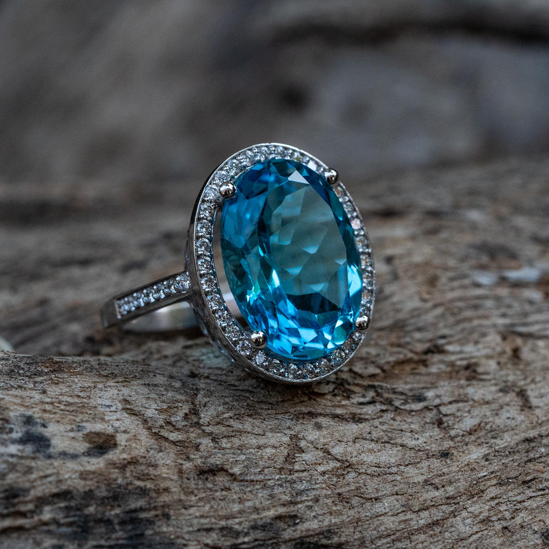 Madeline carat natural blue topaz ring with carat natural diamonds