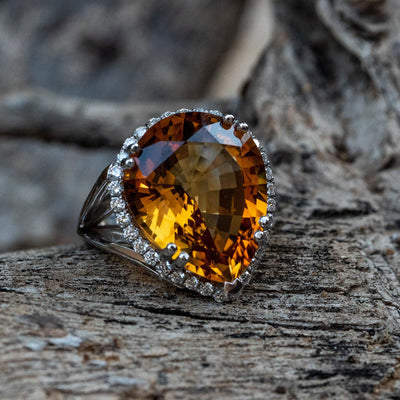 Large natural citrine statement ring for women 