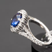 Renée - anillo de zafiro redondo de 5.00 quilates con diamantes naturales de 1.56 quilates