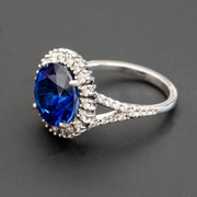 Amalie - anillo de zafiro redondo de 8.00 quilates con diamantes naturales de 0.97 quilates