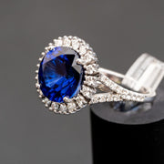 Amalie - anillo de zafiro redondo de 8.00 quilates con diamantes naturales de 0.97 quilates