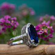 Large blue Sapphire statement ring for women 