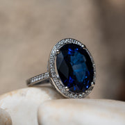 Large oval blue Sapphire statement ring for women 