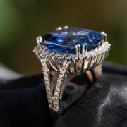 anillo llamativo de zafiro azul cojín vintage para mujer