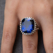 Large cushion blue sapphire statement ring for women 