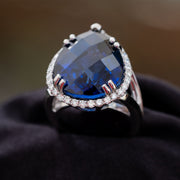 Darcey - anillo de zafiro pera de 28.00 quilates con diamantes naturales de 0.61 quilates