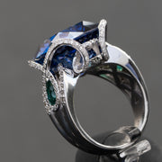 Cadence - 12.65 carat sapphire ring with 0.66 natural green emeralds and 0.77 carat natural diamonds