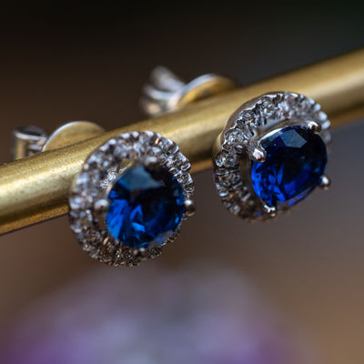 halo stud sapphire diamond earrings
