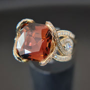vintage 7.20 carat Tourmaline ring for women, 1.07 carat natural diamonds 18K Yellow Gold