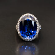 Elizabeth - Bague saphir ovale de 26.00 carats avec diamants naturels de 1.20 carat