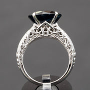 Joelene - anillo de zafiro azul profundo natural redondo de 9.50 quilates con diamantes naturales de 0.30 quilates