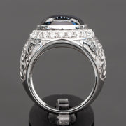 Marlène - Bague diamant saphir étoilé ovale bleu 13.00 carats pour homme avec diamants naturels 1.14 carat